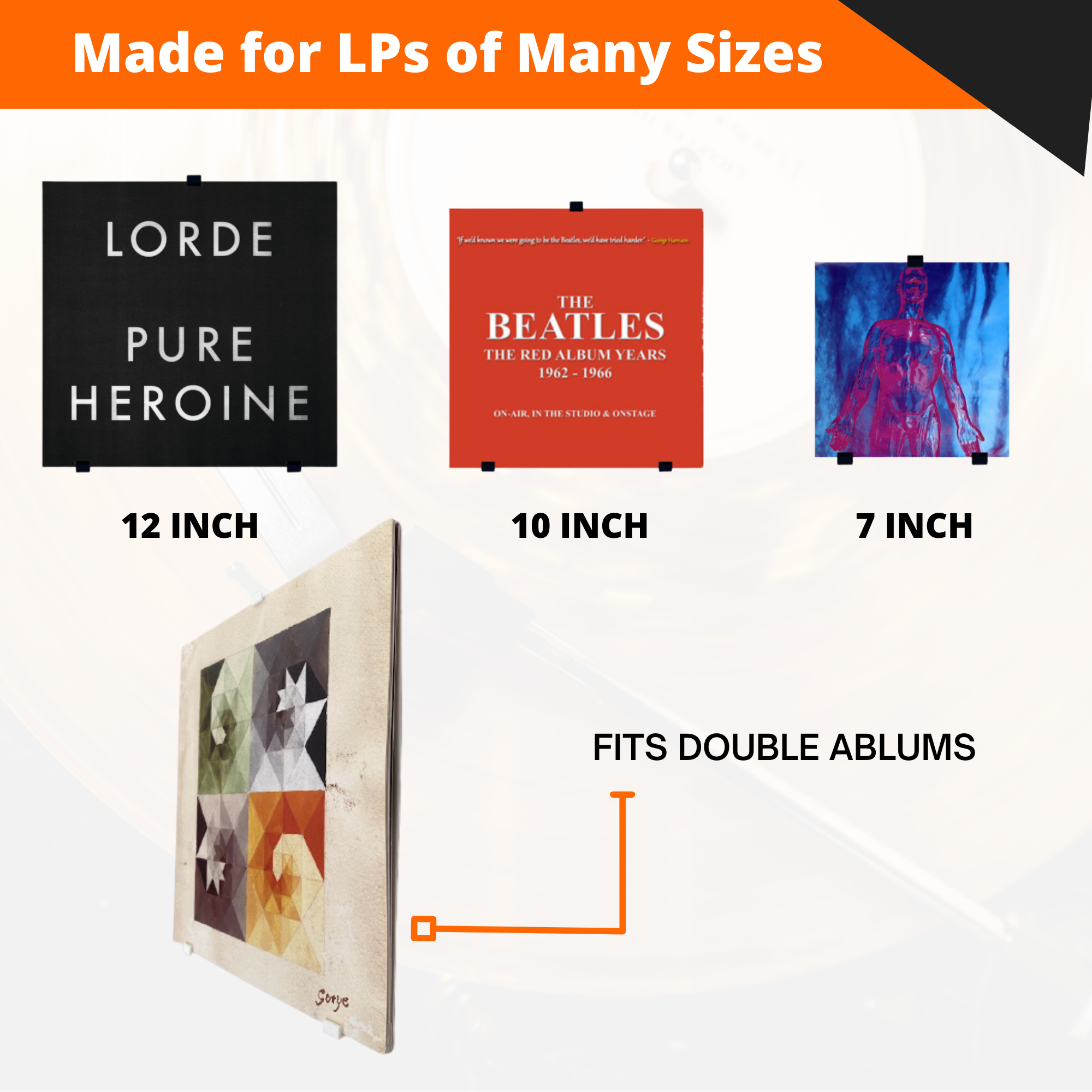 Multi-Pack Minimalist Vinyl Wall Mounts | 2, 6, 10, 30 Packs | Damage-Free Album Record Holders, Wall Tape Included